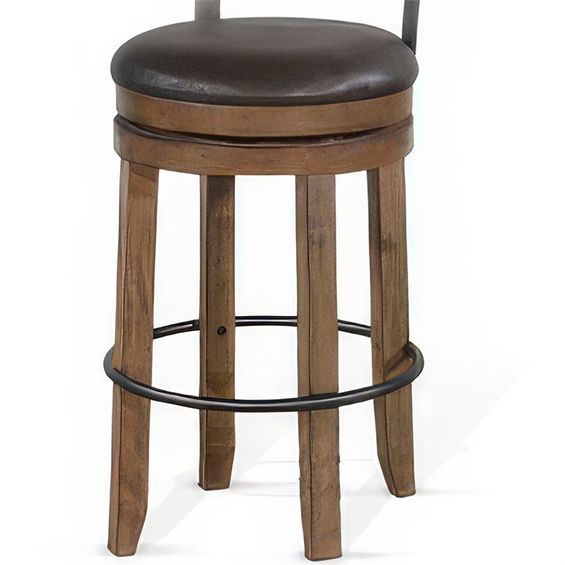 Yael Swivel Barstool Chair Set of 2- Gray Faux Leather- Brown- Black