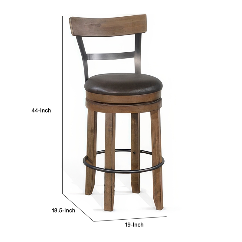 Yael Swivel Barstool Chair Set of 2- Gray Faux Leather- Brown- Black