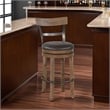 Yael Swivel Barstool Chair Set of 2- Gray Faux Leather- Brown- Black