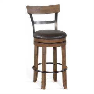 Yael Swivel Barstool Chair Set of 2- Gray Faux Leather- Brown- Black