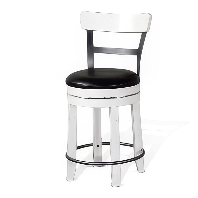 Orso Swivel Counter Stool Chair Set of 2- Black Faux Leather- White