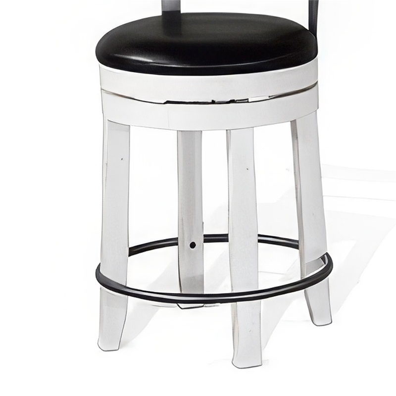Orso Swivel Counter Stool Chair Set of 2- Black Faux Leather- White