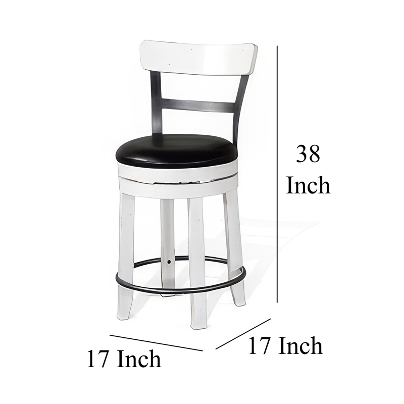 Orso Swivel Counter Stool Chair Set of 2- Black Faux Leather- White