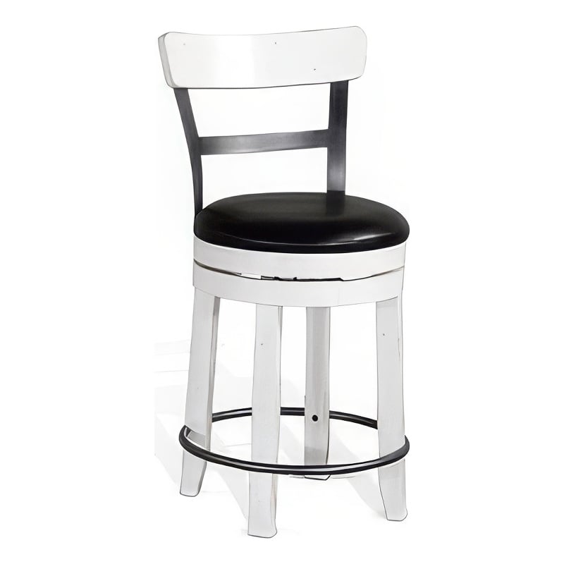 Orso Swivel Counter Stool Chair Set of 2- Black Faux Leather- White