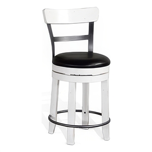 Orso Swivel Counter Stool Chair Set of 2- Black Faux Leather- White