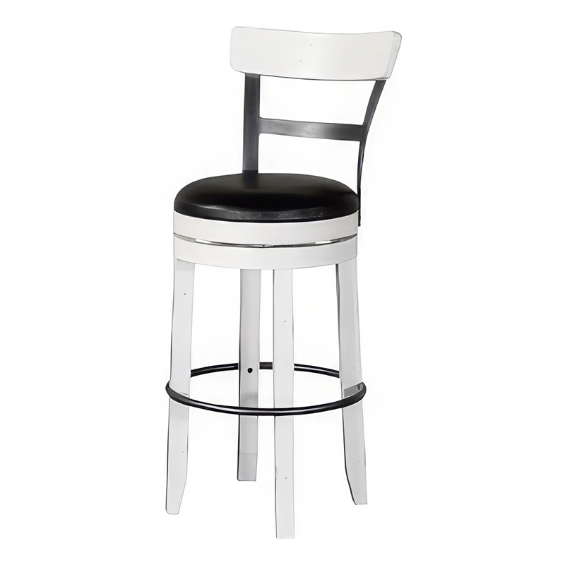 Orso Swivel Barstool Chair Set of 2- Black Faux Leather- White- Black