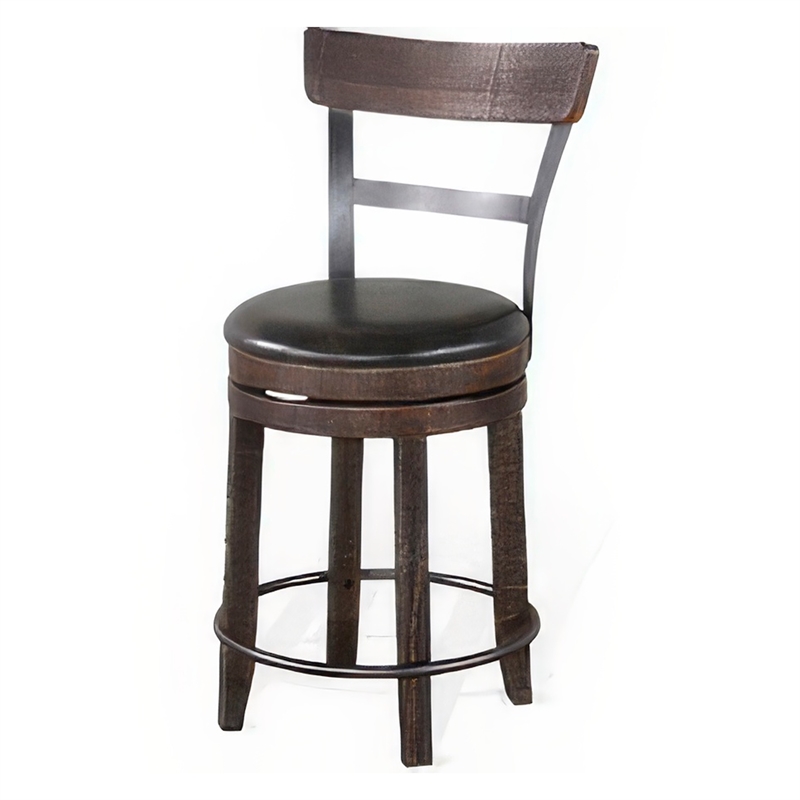 Flint Swivel Counter Stool Chair Set of 2- Black Faux Leather- Brown