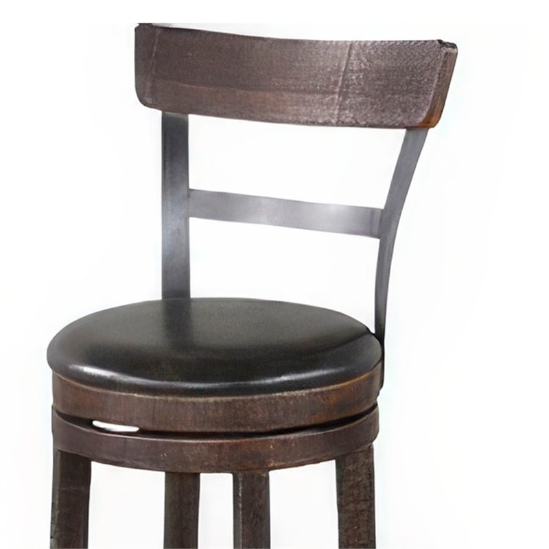 Flint Swivel Counter Stool Chair Set of 2- Black Faux Leather- Brown