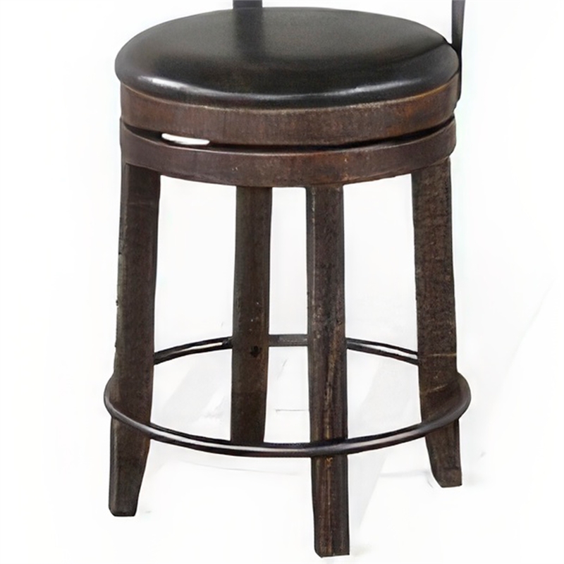 Flint Swivel Counter Stool Chair Set of 2- Black Faux Leather- Brown