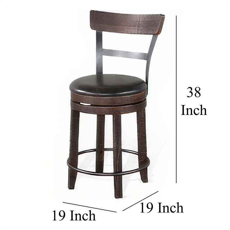 Flint Swivel Counter Stool Chair Set of 2- Black Faux Leather- Brown