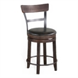 Flint Swivel Counter Stool Chair Set of 2- Black Faux Leather- Brown