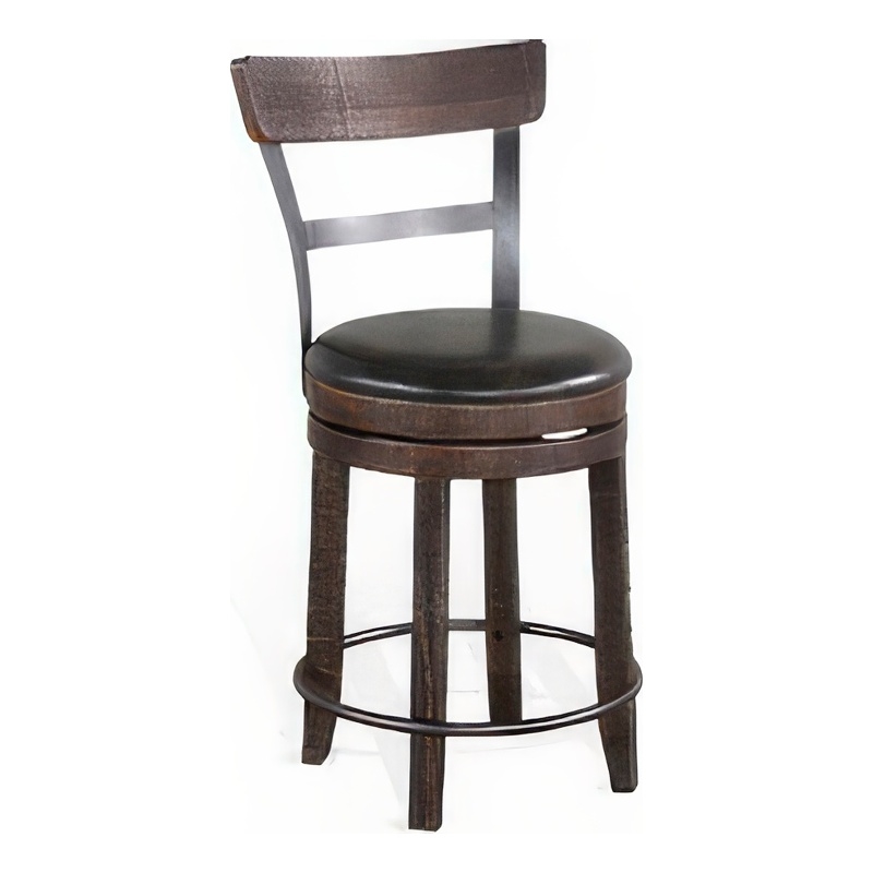 Flint Swivel Counter Stool Chair Set of 2- Black Faux Leather- Brown