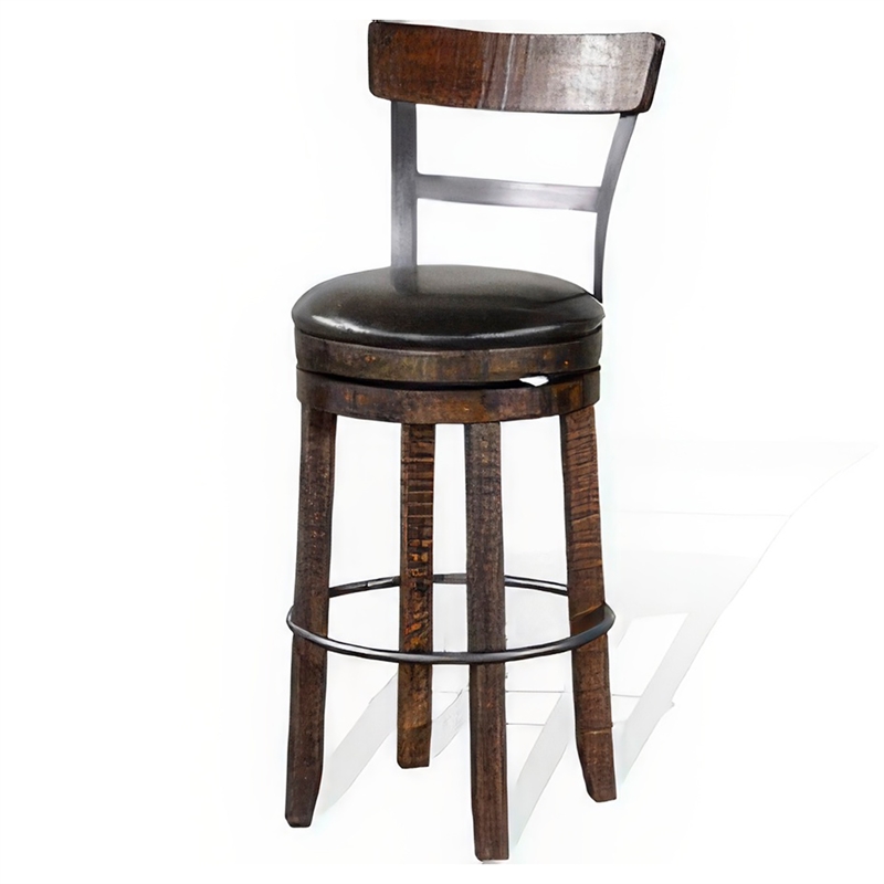 Flint Swivel Barstool Chair Set of 2- Black Faux Leather- Dark Brown