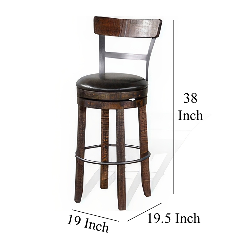 Flint Swivel Barstool Chair Set of 2- Black Faux Leather- Dark Brown