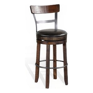 Flint Swivel Barstool Chair Set of 2- Black Faux Leather- Dark Brown