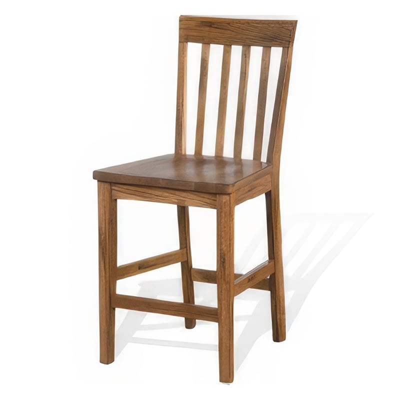 Marv Counter Height Chair Set of 2- Wooden Seat- Oak Brown Wood Finish