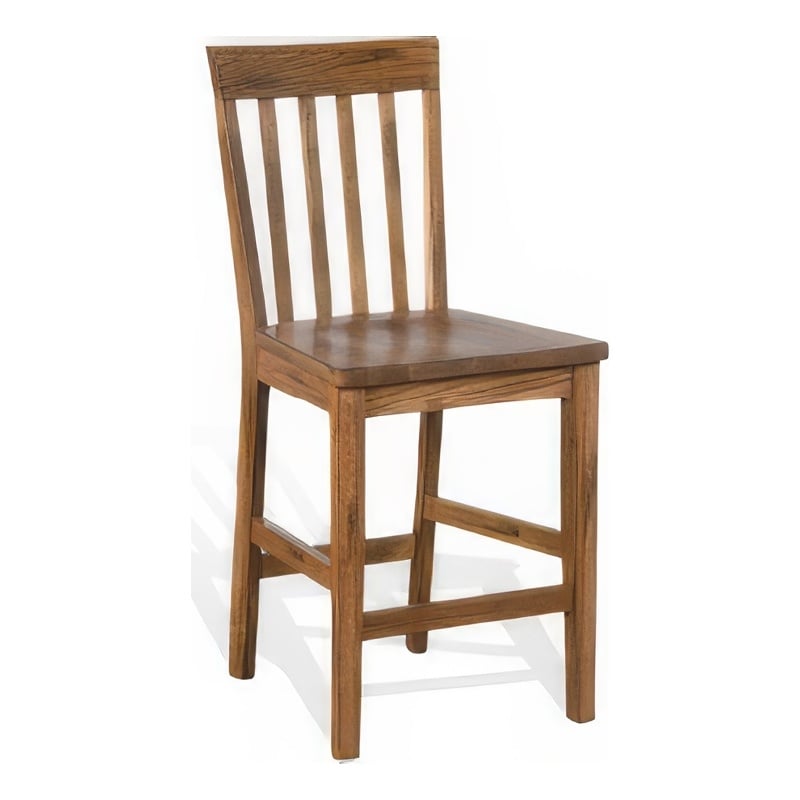 Marv Counter Height Chair Set of 2- Wooden Seat- Oak Brown Wood Finish