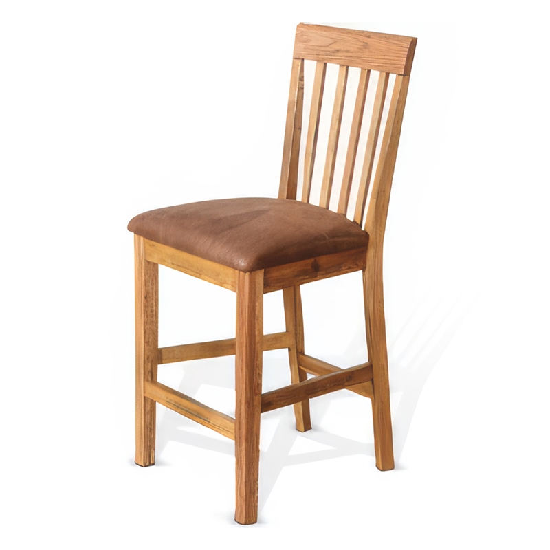 Marv Counter Height Chair Set of 2- Faux Leather- Light Brown- 24 Inch