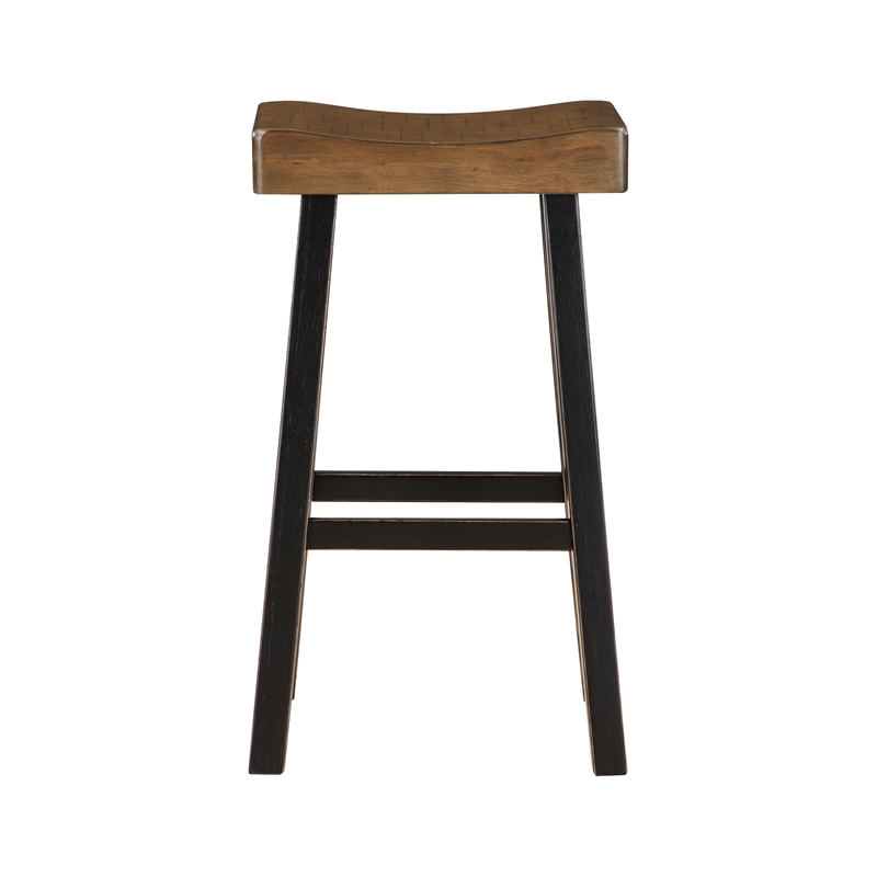 Casy 25 Inch Counter Height Stool- Brown Saddle Seat- Black- Set of 2