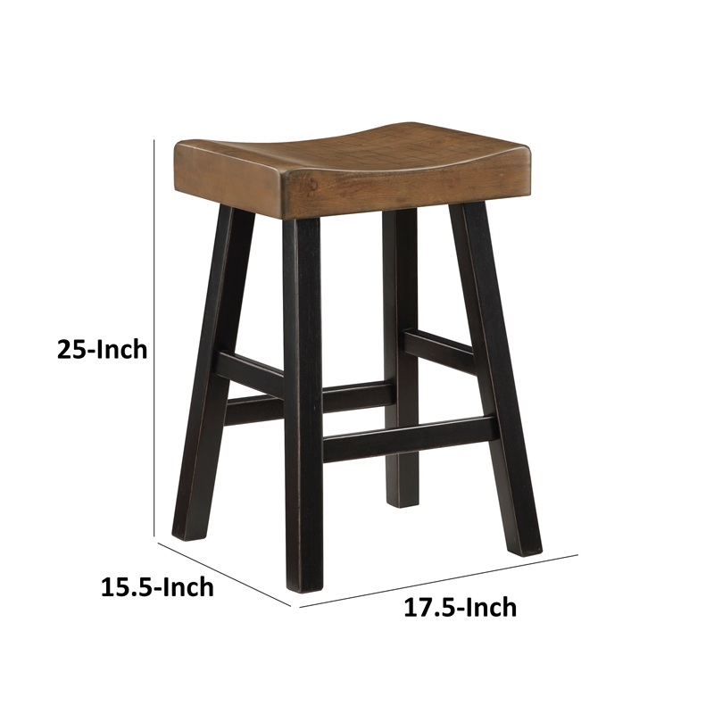Casy 25 Inch Counter Height Stool- Brown Saddle Seat- Black- Set of 2