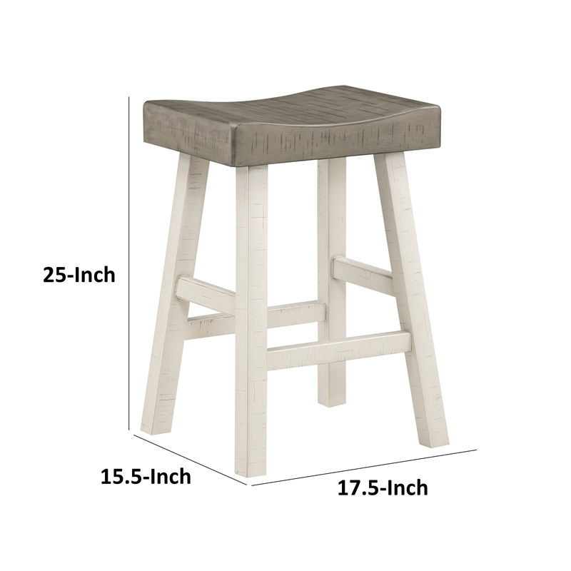 Casy 25 Inch Counter Height Stool- Saddle Seat- White Rubberwood- Set of 2