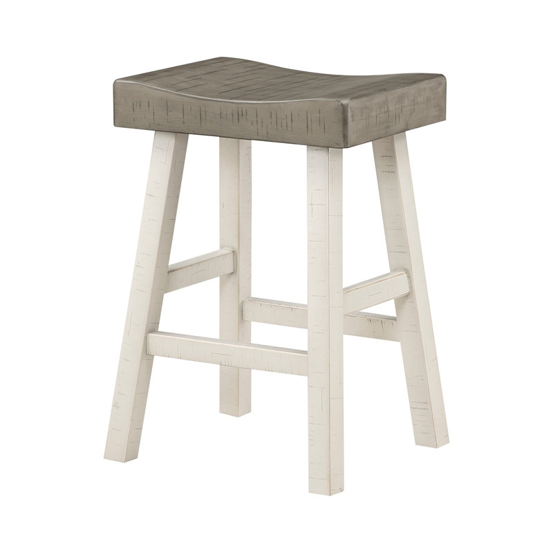 Casy 25 Inch Counter Height Stool- Saddle Seat- White Rubberwood- Set of 2