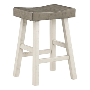 Casy 25 Inch Counter Height Stool- Saddle Seat- White Rubberwood- Set of 2