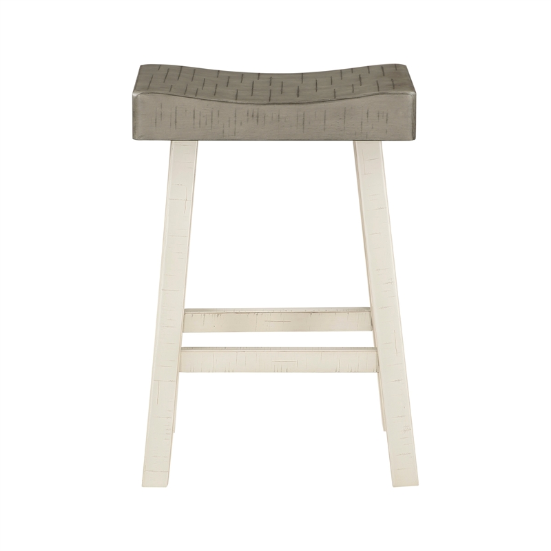 Casy 25 Inch Counter Height Stool- Saddle Seat- White Rubberwood- Set of 2