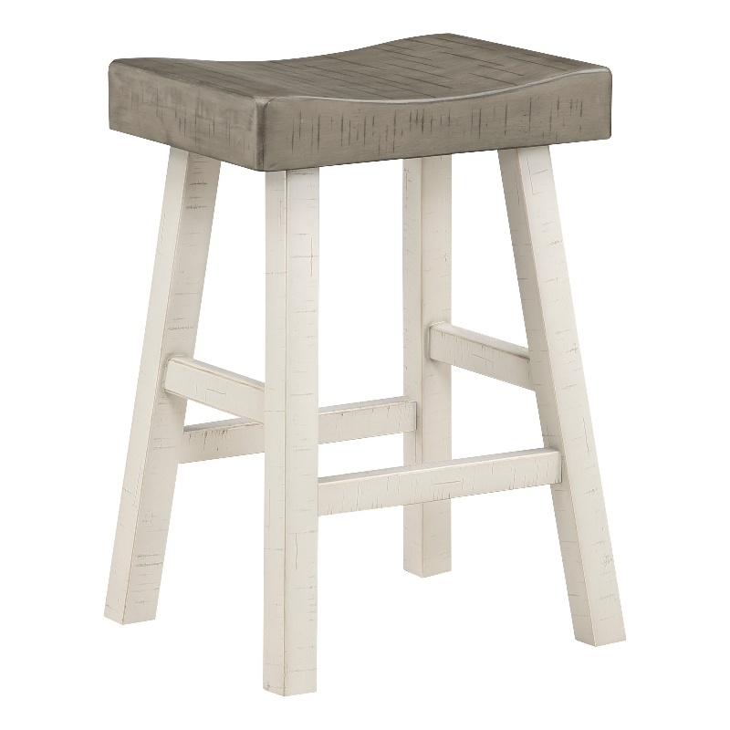 Casy 25 Inch Counter Height Stool- Saddle Seat- White Rubberwood- Set of 2