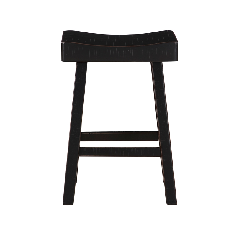 Casy 30 Inch Bar Height Stool- Saddle Seat- Black Rubberwood- Set of 2