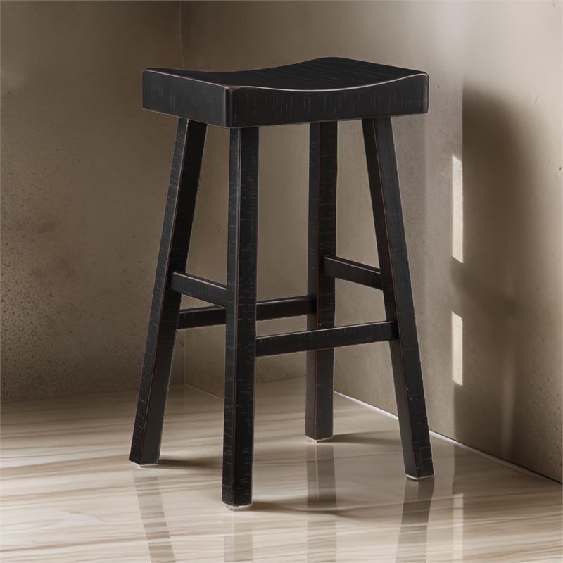 Casy 30 Inch Bar Height Stool- Saddle Seat- Black Rubberwood- Set of 2