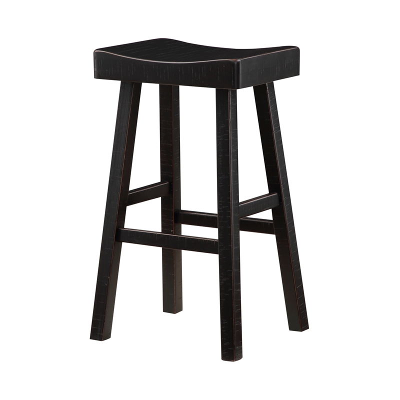 Casy 30 Inch Bar Height Stool- Saddle Seat- Black Rubberwood- Set of 2