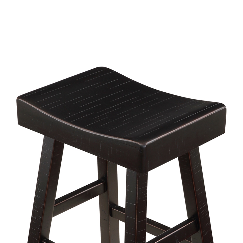 Casy 30 Inch Bar Height Stool- Saddle Seat- Black Rubberwood- Set of 2