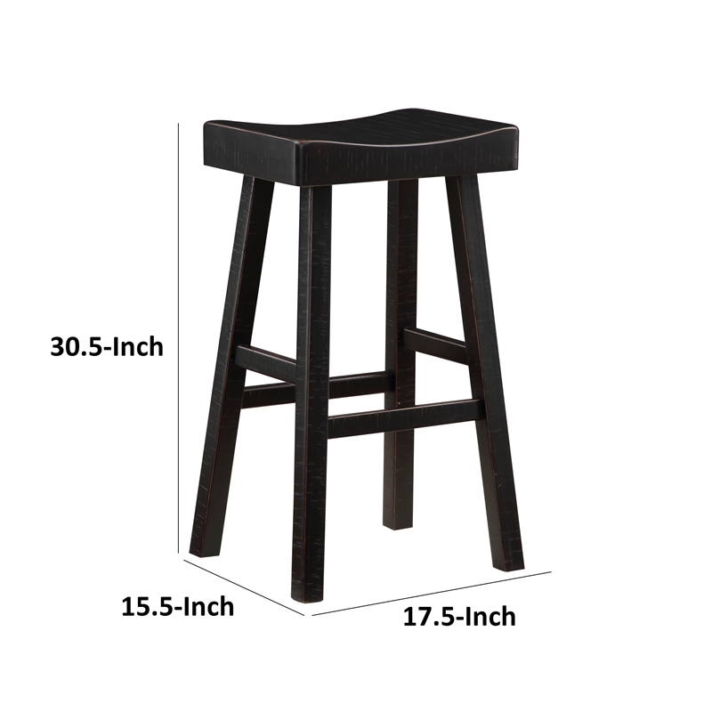 Casy 30 Inch Bar Height Stool- Saddle Seat- Black Rubberwood- Set of 2