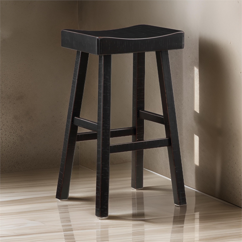 Casy 30 Inch Bar Height Stool- Saddle Seat- Black Rubberwood- Set of 2
