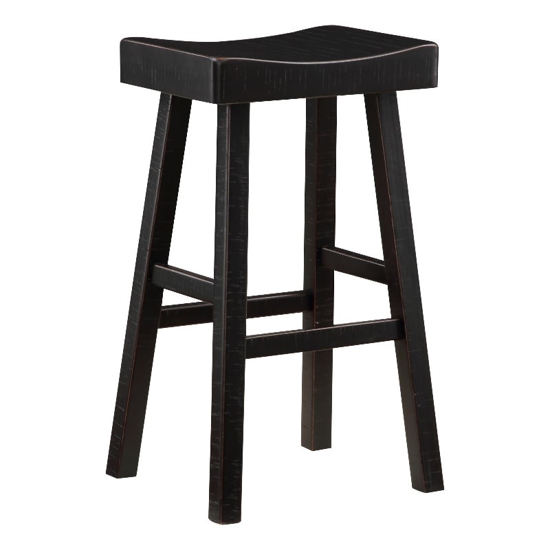Casy 30 Inch Bar Height Stool- Saddle Seat- Black Rubberwood- Set of 2