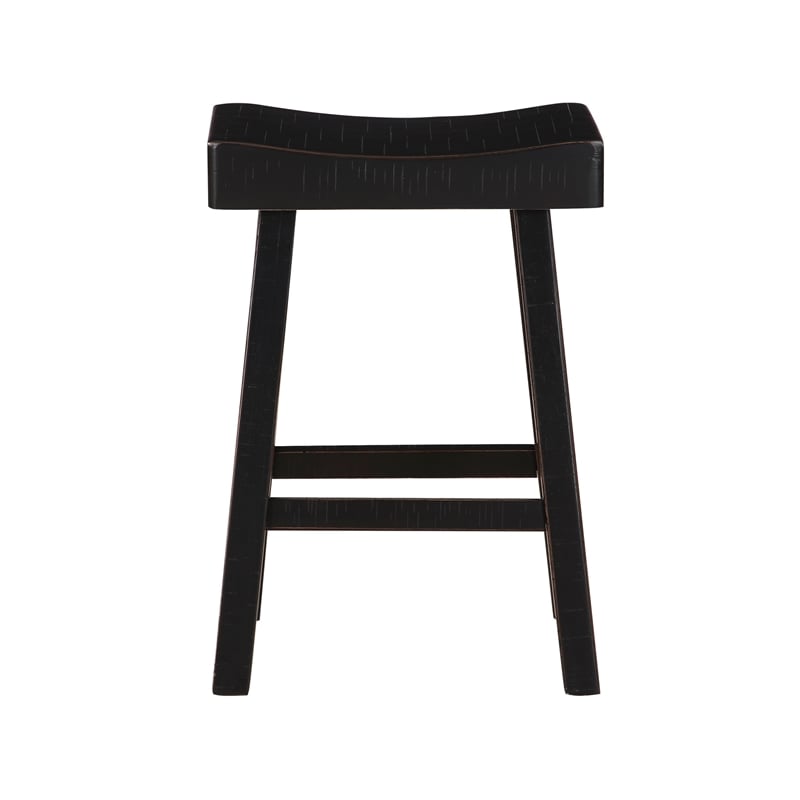 Casy 30 Inch Bar Height Stool- Saddle Seat- Black Rubberwood- Set of 2