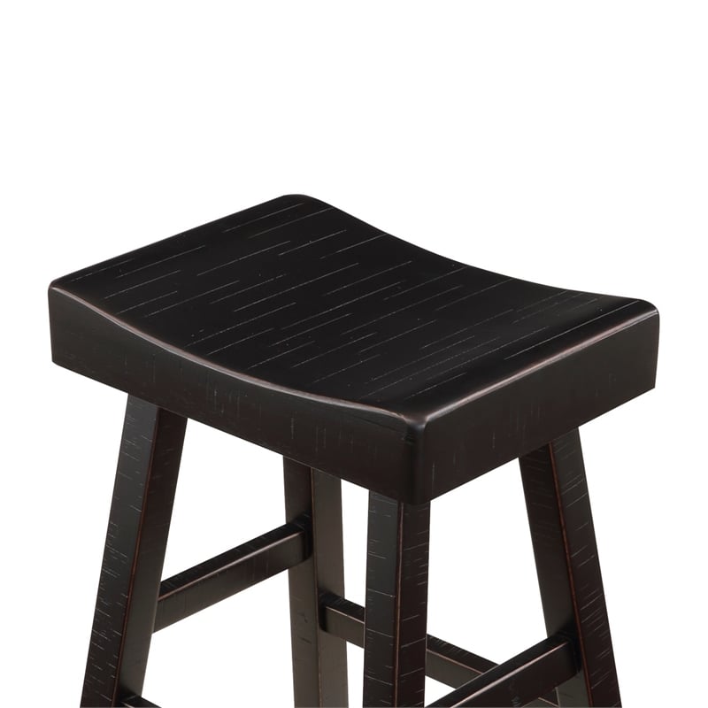Casy 30 Inch Bar Height Stool- Saddle Seat- Black Rubberwood- Set of 2
