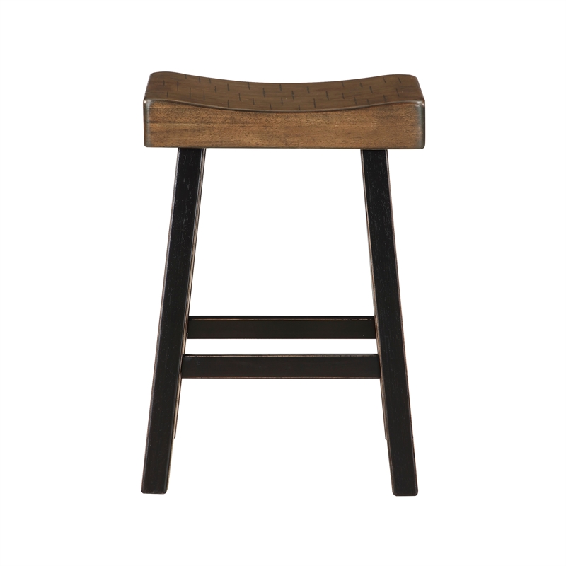 Casy 30 Inch Bar Height Stool- Brown Saddle Seat- Black Rubberwood- Set of 2