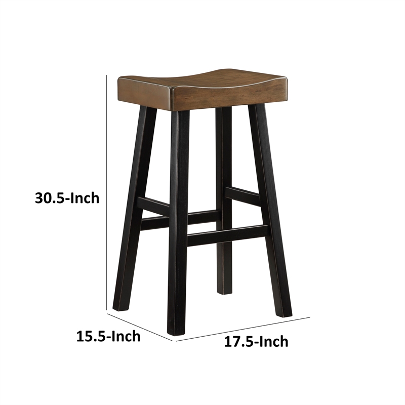Casy 30 Inch Bar Height Stool- Brown Saddle Seat- Black Rubberwood- Set of 2