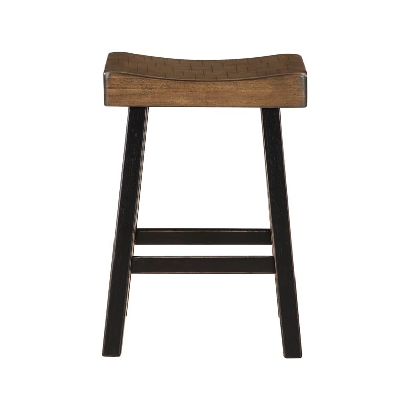 Casy 30 Inch Bar Height Stool- Brown Saddle Seat- Black Rubberwood- Set of 2