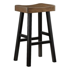 Casy 30 Inch Bar Height Stool- Brown Saddle Seat- Black Rubberwood- Set of 2