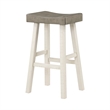 Casy 30 Inch Bar Height Stool- Gray Saddle Seat- White Rubberwood- Set of 2