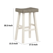 Casy 30 Inch Bar Height Stool- Gray Saddle Seat- White Rubberwood- Set of 2