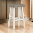 Casy 30 Inch Bar Height Stool- Gray Saddle Seat- White Rubberwood- Set of 2