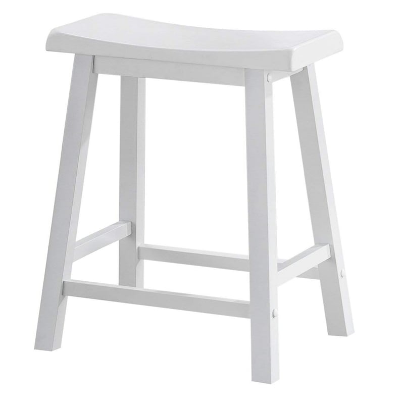 Lon 24 Inch Counter Height Stool Set of 2- Backless Saddle Seat- White Wood