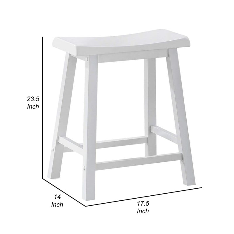 Lon 24 Inch Counter Height Stool Set of 2- Backless Saddle Seat- White Wood