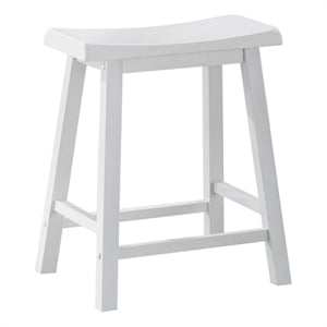 Lon 24 Inch Counter Height Stool Set of 2- Backless Saddle Seat- White Wood