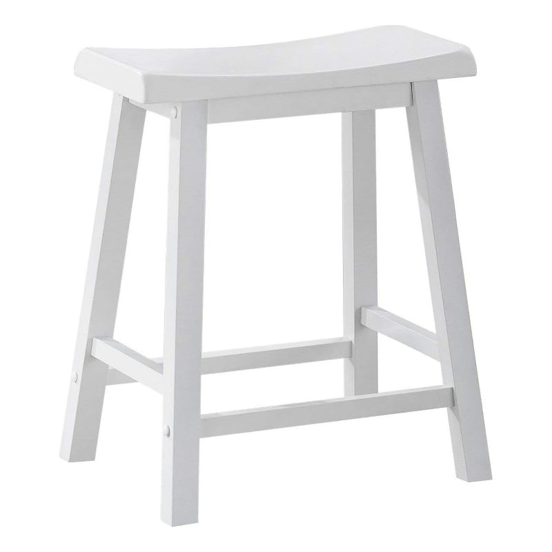 Lon 24 Inch Counter Height Stool Set of 2- Backless Saddle Seat- White Wood