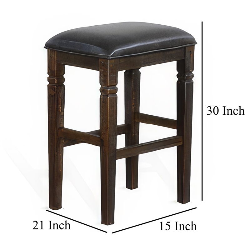 Flint Barstool- Set of 2- Backless- Plush Black Vinyl Seat- Dark Brown Mahogany